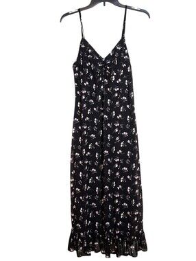 Ultra Flirt Black Floral Medium Ruffle Hem Mesh Lace Overlay Summer Dress